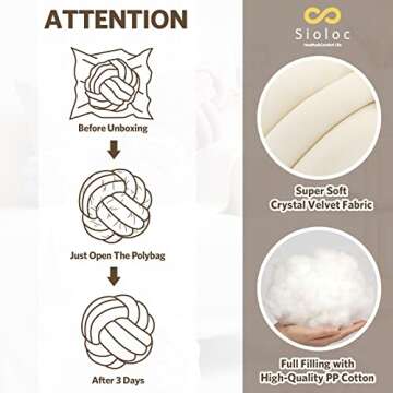 Sioloc Soft Knot Ball Pillows,Round Throw Pillow Cushion Home Decoration Plush Pillow,Throw Knotted Pillow Handmade Round Plush Pillow（13.7inches,Ivory）