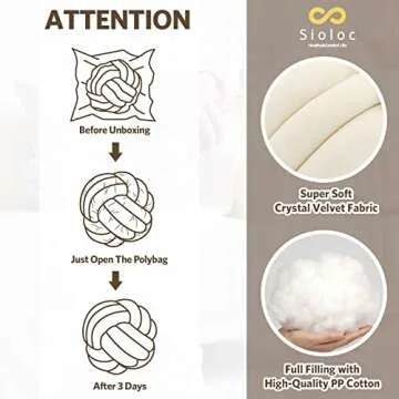 Sioloc Soft Knot Ball Pillows,Round Throw Pillow Cushion Home Decoration Plush Pillow,Throw Knotted Pillow Handmade Round Plush Pillow（13.7inches,Ivory）