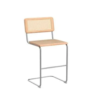 JIRAIN Rattan Bar Stools Set of 2, 24 Inch Modern Counter Stools with Cane Back, Low Back Barstools with Cane Seat, Counter Height Chairs with Metal Legs for Kitchen Island, Yellow