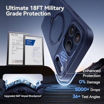 CASEKOO Blue iPhone 17 Pro Max Case with 360 Spin Stand