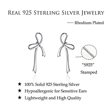 Elegant Reffeer Sterling Silver Bow Stud Earrings for Women