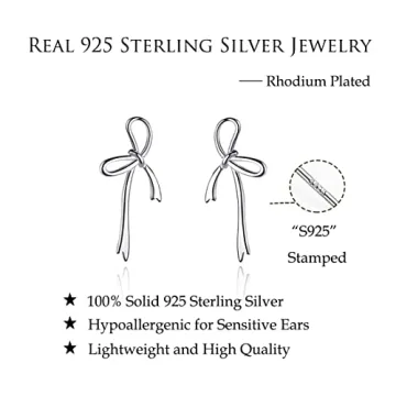 Elegant Reffeer Sterling Silver Bow Stud Earrings for Women