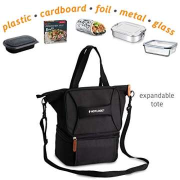 HOTLOGIC Mini XP Portable Electric Lunch Box Food Heater - Expandable Food Warmer Tote and Heated Lunchbox for Adults Work/Car/Home - Easily Cook, Reheat, and Keep Your Food Warm - BLACK - 120V