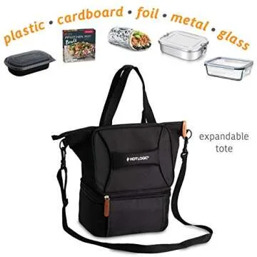 HOTLOGIC Mini XP Portable Electric Lunch Box Food Heater - Expandable Food Warmer Tote and Heated Lunchbox for Adults Work/Car/Home - Easily Cook, Reheat, and Keep Your Food Warm - BLACK - 120V
