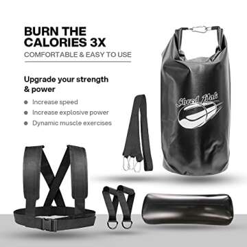 Resistance Training Sled - Weight Sled Harness & Handles - Extreme Workout for Athletes - Burn 3X The Calories - 4-Piece Kit for Gym, Home and, Outdoor (Weight Bag + Harness + Water Bladder)