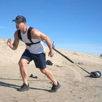 Resistance Training Sled - Weight Sled Harness & Handles - Extreme Workout for Athletes - Burn 3X The Calories - 4-Piece Kit for Gym, Home and, Outdoor (Weight Bag + Harness + Water Bladder)