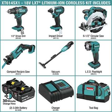 Makita XT614SX1 18V LXT Cordless Combo Kit - 6 Tools