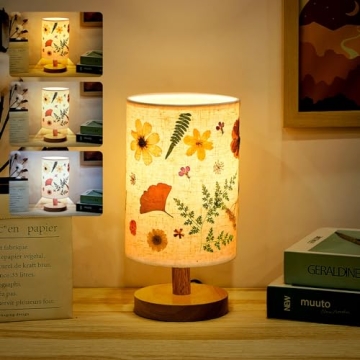 Hortsun Pressed Floral Lamp Floral Bedside Lamp Vintage Flower Desk Lamp for Bedroom Living Room, Do...
