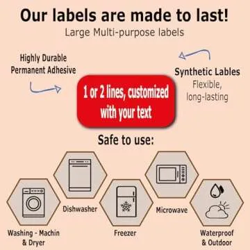 24 Large Personalized Waterproof Name Labels. Press and Stick Multi use Custom Name Labels. Customized 2 Lines of Text and Color. ID Identification Name Stickers with Permanent Self Adhesive.