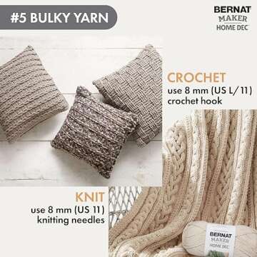 Bernat Maker Home Dec Cream Yarn - 2 Pack of 250g/8.8oz - Cotton - 5 Bulky - 317 Yards - Knitting/Crochet, Cream