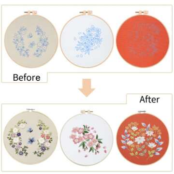 chfine 3 Sets Embroidery Kit for Beginners with Floral Pattern, Embroidery Stitches Practice Kit for Adults, Embroidery Starter Kit Stamped Cross Stitch Sets for Hand Craft Gift with Instruction