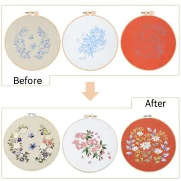 chfine 3 Sets Embroidery Kit for Beginners with Floral Pattern, Embroidery Stitches Practice Kit for Adults, Embroidery Starter Kit Stamped Cross Stitch Sets for Hand Craft Gift with Instruction