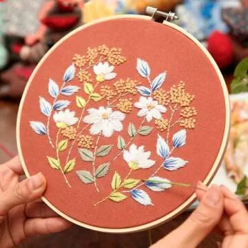 chfine 3 Sets Embroidery Kit for Beginners with Floral Pattern, Embroidery Stitches Practice Kit for Adults, Embroidery Starter Kit Stamped Cross Stitch Sets for Hand Craft Gift with Instruction