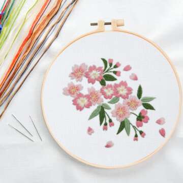 chfine 3 Sets Embroidery Kit for Beginners with Floral Pattern, Embroidery Stitches Practice Kit for Adults, Embroidery Starter Kit Stamped Cross Stitch Sets for Hand Craft Gift with Instruction