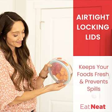 EatNeat 5 Piece Glass Food Storage Bowls with Airtight Lids