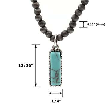 Turquoise Stone Silvertone Rectangle Bar Pendant Faux Navajo Pearl Choker Necklace 12 Inch