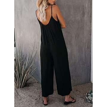 Happy Sailed Black Jumpsuit for Women Summer Sleeveless Cami Jumpsuits Wide Leg Pants Romper Loose F...