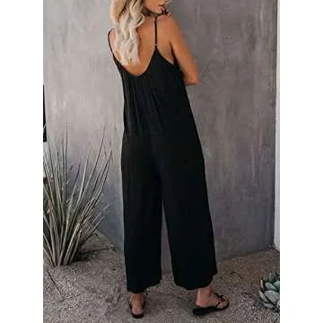 Happy Sailed Black Jumpsuit for Women Summer Sleeveless Cami Jumpsuits Wide Leg Pants Romper Loose F...
