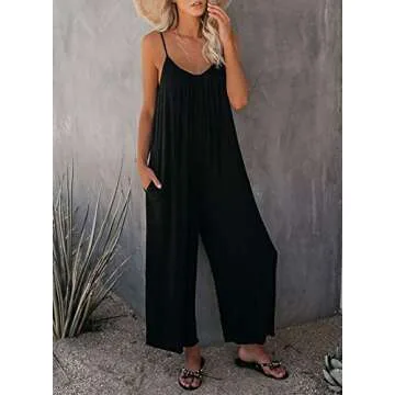 Happy Sailed Black Jumpsuit for Women Summer Sleeveless Cami Jumpsuits Wide Leg Pants Romper Loose Fit Overalls Vacation Outfits for Women Black Large