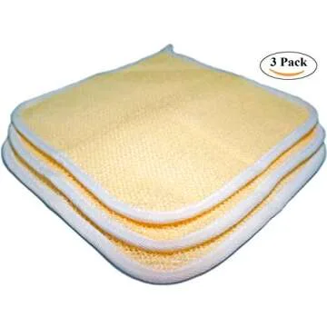 3 pcs/Set Dual-Sided with Soft Weave Exfoliating Scrub and Soft Terry Cloth Towel Home Spa Exfoliating Face and Body - Shower Scrubber - Remove Dead Skin -Great for Skin Care in The Massage Bath