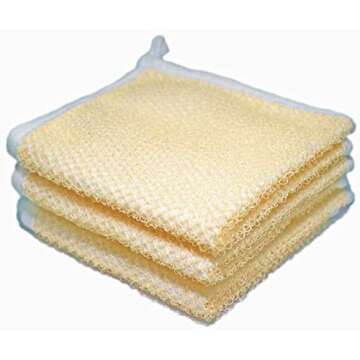 3 pcs/Set Dual-Sided with Soft Weave Exfoliating Scrub and Soft Terry Cloth Towel Home Spa Exfoliating Face and Body - Shower Scrubber - Remove Dead Skin -Great for Skin Care in The Massage Bath