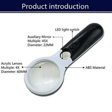 ZXY-NAN Glass with 3 LED Lights 4X 45X HD Lens Handheld Illuminated Magnifier Super High Clarity Lightweight Loupe, Black Magnifiers Reading