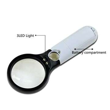 ZXY-NAN Glass with 3 LED Lights 4X 45X HD Lens Handheld Illuminated Magnifier Super High Clarity Lightweight Loupe, Black Magnifiers Reading