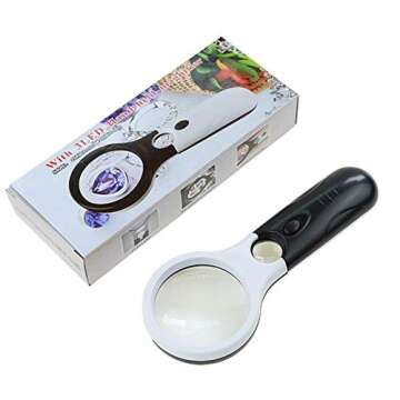 ZXY-NAN Glass with 3 LED Lights 4X 45X HD Lens Handheld Illuminated Magnifier Super High Clarity Lightweight Loupe, Black Magnifiers Reading