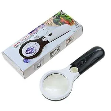 ZXY-NAN Glass with 3 LED Lights 4X 45X HD Lens Handheld Illuminated Magnifier Super High Clarity Lightweight Loupe, Black Magnifiers Reading