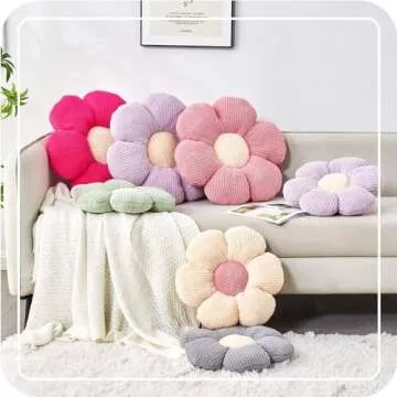 Kcvvcr Flower Throw Pillow, Soft Sage Green 14.9" Flower Pillow for Home Decor, Cute Flower Shaped Floor Pillow Aesthetic Flower Plush Decorative Pillows for Bed Sofa Couch