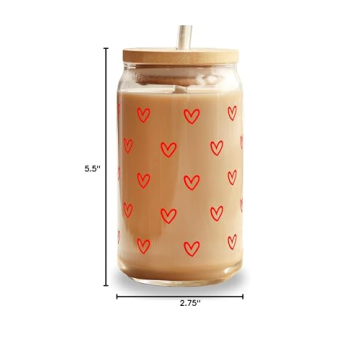 Hearts Glass Cup with Lid and Straw Color Changing Vinyl