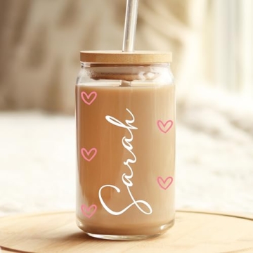Hearts Glass Cup with Lid and Straw Color Changing Vinyl