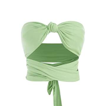 ZAFUL Ribbed Halter Crop Top Ruched Lace-up Cropped Cami Bandana Top Stitching Cropped Tank Top Green