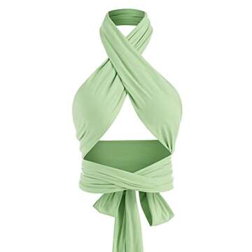 ZAFUL Ribbed Halter Crop Top Ruched Lace-up Cropped Cami Bandana Top Stitching Cropped Tank Top Green