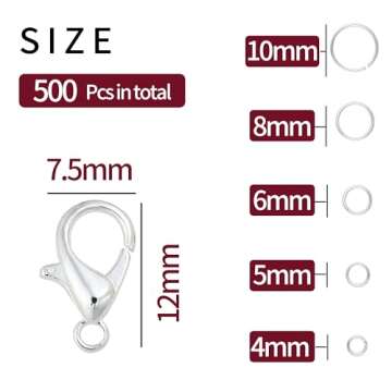 KOPOX 5 Sizes Silver and Gold Open Jump Rings, 500PCS O Rings and Lobster Clasps, Small and Large Ju...