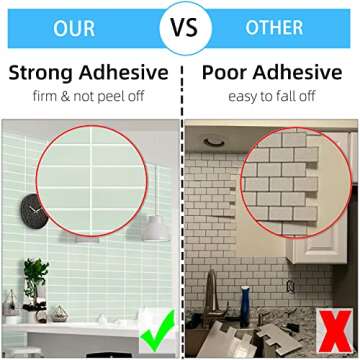 Backsplash Tile for Kitchen Peel and Stick, New Upgrade 12" x 12" Large Premium Subway Tiles Peel and Stick Backsplash for Kitchen, Stick on Tiles for Backsplash Kitchen, Sage Green (10-Sheet)