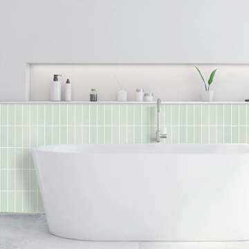 Backsplash Tile for Kitchen Peel and Stick, New Upgrade 12" x 12" Large Premium Subway Tiles Peel and Stick Backsplash for Kitchen, Stick on Tiles for Backsplash Kitchen, Sage Green (10-Sheet)