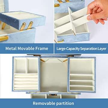 Dajasan Velvet Jewelry Boxes for Women Girls, Jewelry Organizer Box, Jewelry Storage Organizer for Rings Necklaces Bracelets Watch Earring (Blue)