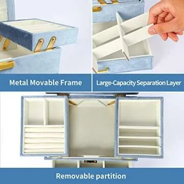 Dajasan Velvet Jewelry Boxes for Women Girls, Jewelry Organizer Box, Jewelry Storage Organizer for Rings Necklaces Bracelets Watch Earring (Blue)