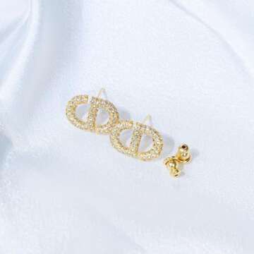Personalized Initial 18k Gold Luxury Letter rhinestone Earring, Hypoallergenic 925 Silver Jewelry fo...