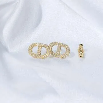 Personalized Initial 18k Gold Luxury Letter rhinestone Earring, Hypoallergenic 925 Silver Jewelry for Women Elegant Gift for Fashionable Ladies. (Gold)