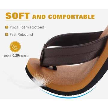 KuaiLu Men's Leather Flip Flops Size 11 with Arch Support