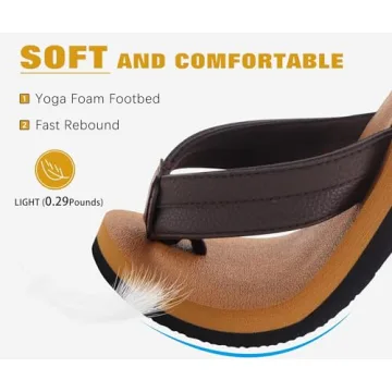 KuaiLu Men's Leather Flip Flops Size 11 with Arch Support