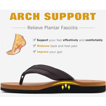 KuaiLu Men's Leather Flip Flops Size 11 with Arch Support