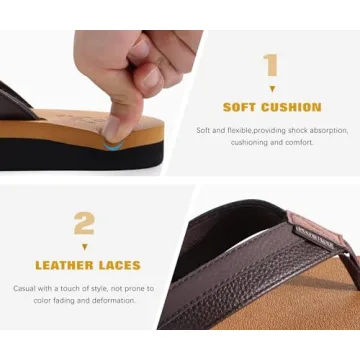 KuaiLu Men's Leather Flip Flops Size 11 with Arch Support