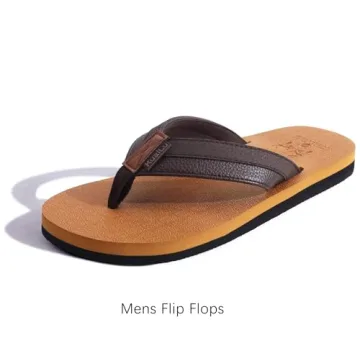 KuaiLu Men's Leather Flip Flops Size 11 with Arch Support
