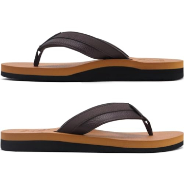 KuaiLu Men's Leather Flip Flops Size 11 with Arch Support