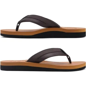 KuaiLu Men's Leather Flip Flops Size 11 with Arch Support