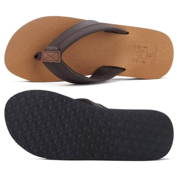 KuaiLu Men's Leather Flip Flops Size 11 with Arch Support