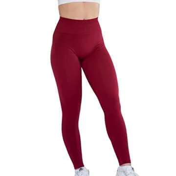 AUROLA Workout Leggings for Women Seamless Scrunch Tights Tummy Control Gym Fitness Girl Sport Active Yoga Pants (S, Deep Red)
